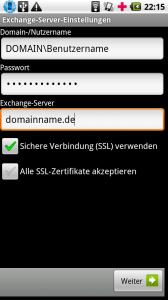 Android Exchange Servereinstellungen