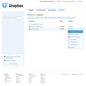 Freigabe-Link für Dropbox Datei in der Webansicht erzeugen