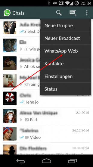 WhatsApp Web in der App starten