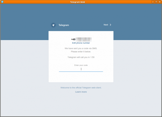 Telegram Client Ubuntu SMS Bestätigung