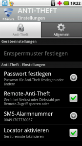 F-Secure Anti-Theft Mobile Einstellungen