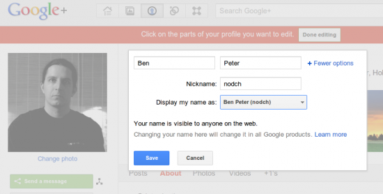 Google+ Spitznamen und Anzeigeoption