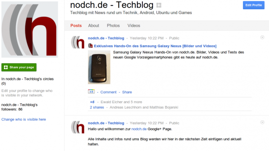 Google+ Page von nodch.de (Screenshot)