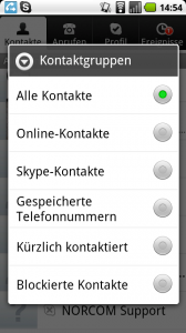 Skype für Android Gruppensortierung
